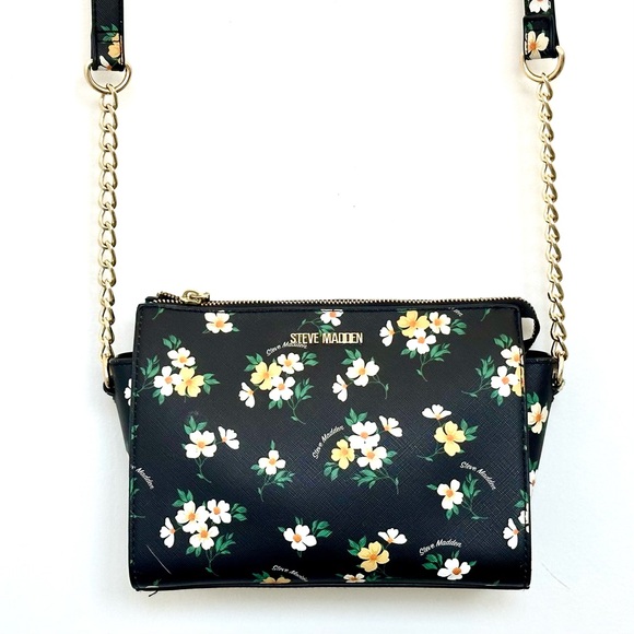 Steve Madden Handbags - Steve Madden Blexi Structured Crossbody Bag in Black Floral Pattern